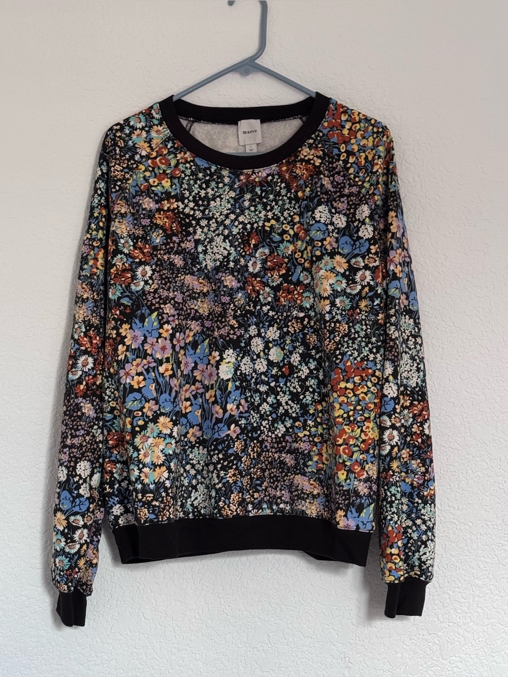Maeve Black Floral Crewneck Sweatshirt with Blue & Peach Accents - Picture 9 of 10